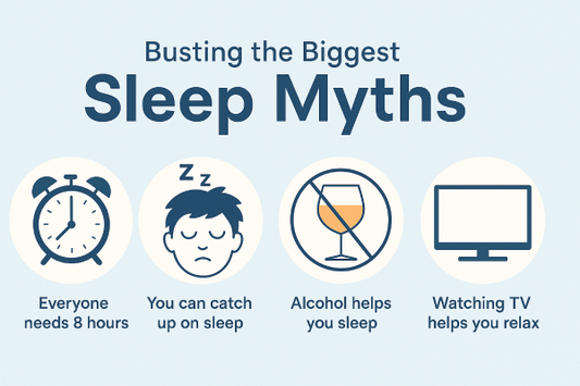 Illustrated infographic debunking common sleep myths with icons and facts
