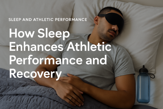 A young athlete resting in bed with a water bottle nearby, wearing a sleep mask.