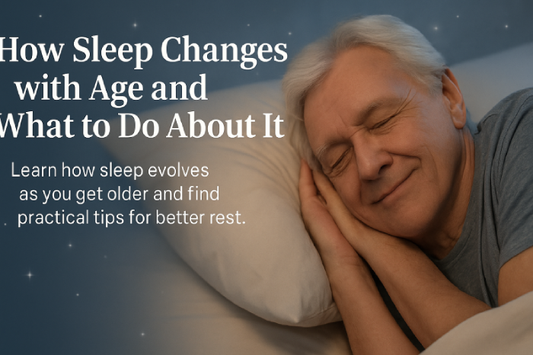 Elderly man peacefully sleeping with soft lighting and cozy bedding, symbolizing restful sleep in aging.