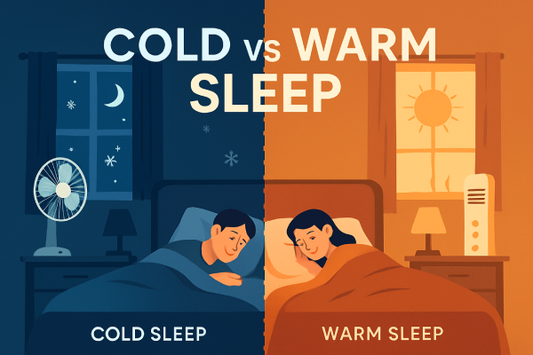 Split bedroom scene illustrating cold sleep and warm sleep sides
