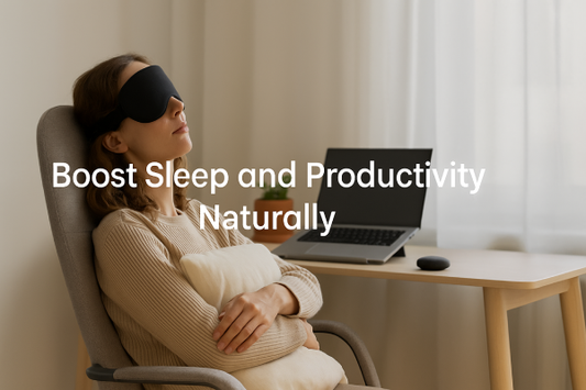 A relaxed person resting with a pillow and sleep mask for better productivity