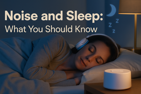 A person sleeping peacefully with headphones playing calming background or white noise.