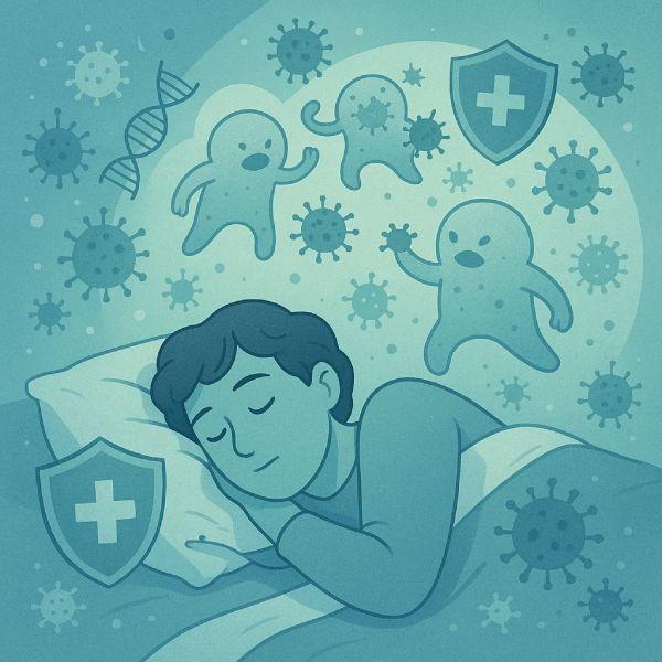 Illustration showing how sleep affects immune system and fights infections.