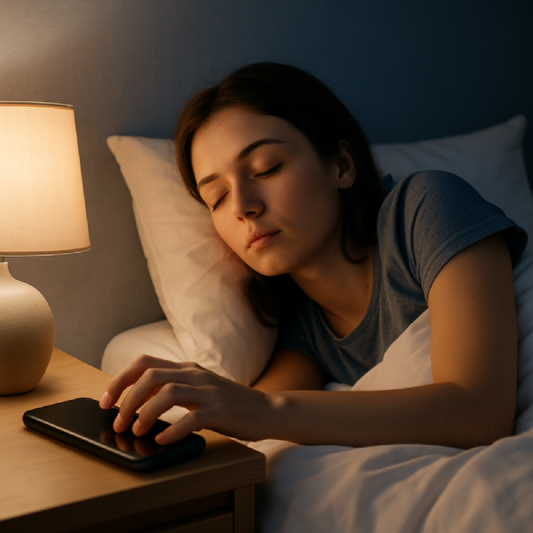  Woman turning off phone before bedtime to avoid blue light