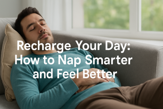 A young adult resting on a couch in daylight, enjoying the benefits of a power nap.