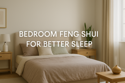 Peaceful feng shui bedroom with soft colors and balanced design