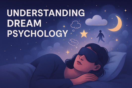 Illustration of a person sleeping peacefully, surrounded by dream symbols and soft lights