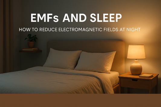 Bedroom with minimal electronics to reduce EMFs and promote deeper sleep.