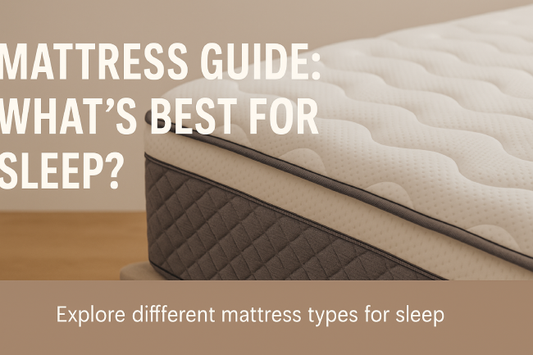 Mattress comparison banner showing foam, spring, and hybrid types for sleep comfort and support