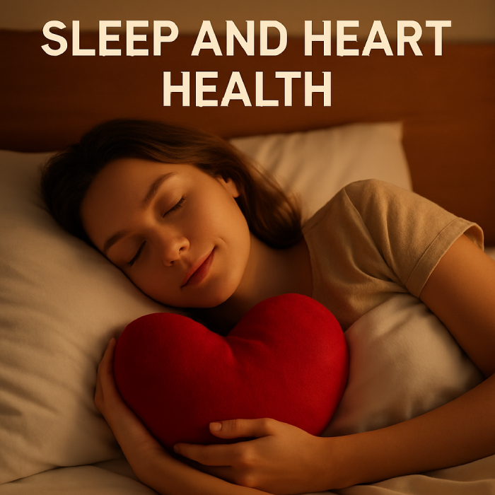  Peaceful woman sleeping with a heart-shaped pillow, symbolizing sleep and cardiovascular health