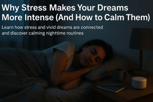 Person experiencing vivid dreams during sleep due to stress, peaceful bedroom setting