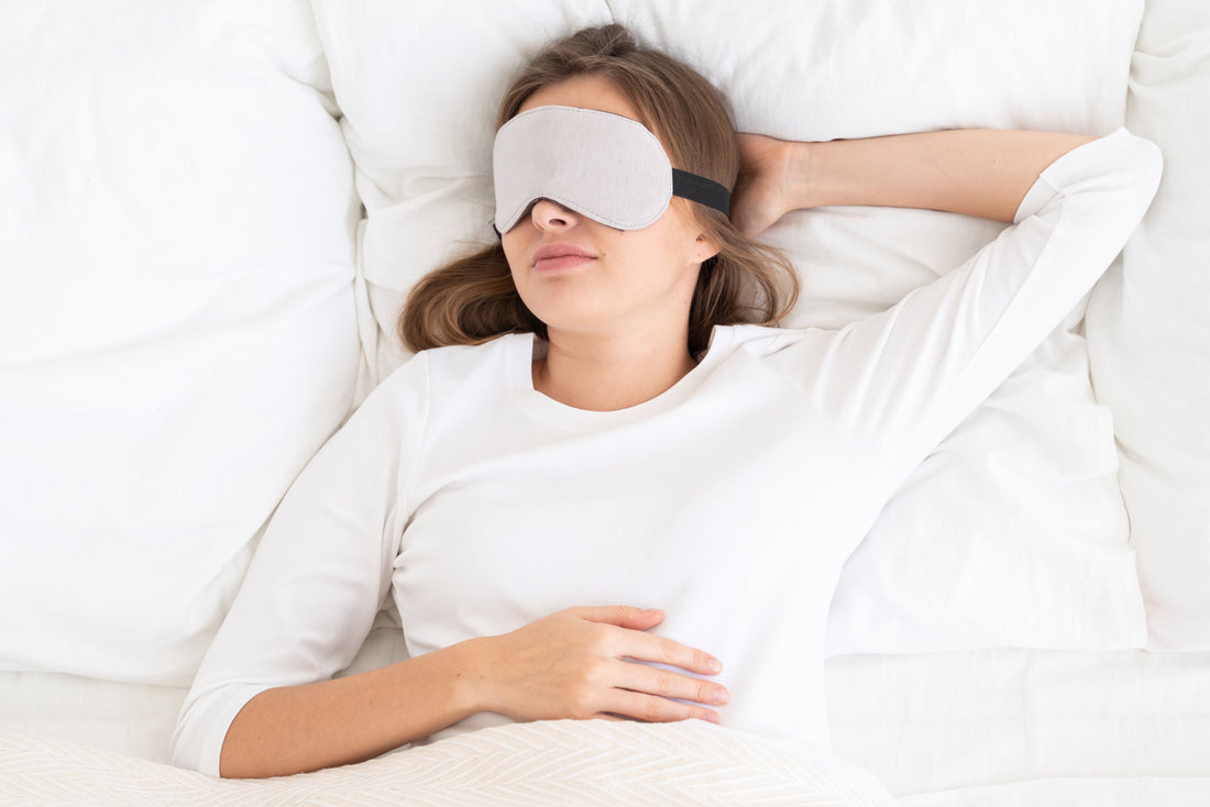  Sleeping eye mask improving sleep quality by blocking light and reducing distractions.